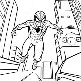 Spider Man Swinging Through City Coloring Page 129763-62874