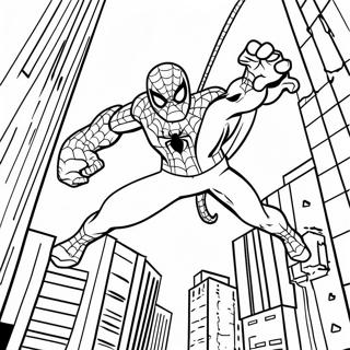 Spider Man Swinging Through City Coloring Page 129763-62875