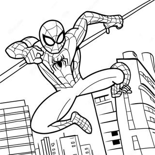 Spider Man Swinging Through City Coloring Page 129763-62876