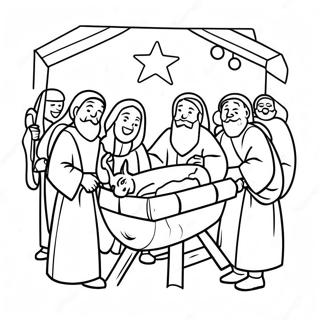 Joyful Shepherds At The Manger Coloring Page 130278 63284