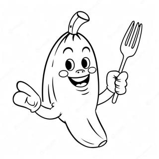 Cute Banana Holding A Fork Coloring Page 130534-63484