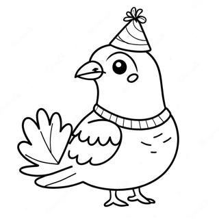 Funny Pigeon Wearing A Party Hat Coloring Page 130896-63763