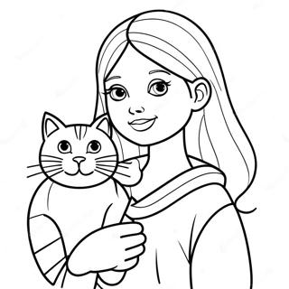 Girl With Cat Coloring Pages