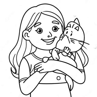 Happy Girl Holding A Cat Coloring Page 131180 63973
