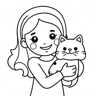 Happy Girl Holding A Cat Coloring Page 131180 63974