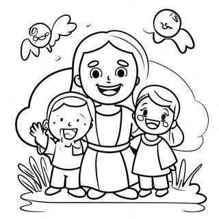 Happy Children With Jesus Coloring Page 131332-64089