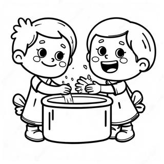 Happy Kids Hand Washing Coloring Page 131618-64323
