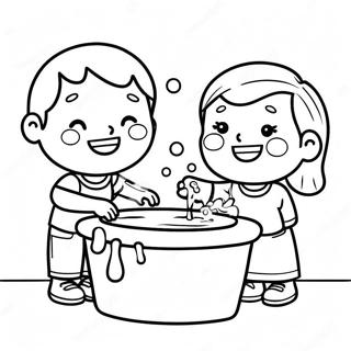 Happy Kids Hand Washing Coloring Page 131618-64324