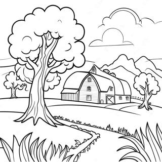 Serene Farm Landscape With Trees Coloring Page 131902-64541