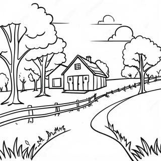 Serene Farm Landscape With Trees Coloring Page 131902-64542