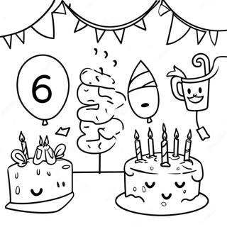 Joyful Happy 6th Birthday Party Scene Coloring Page 131927-64559