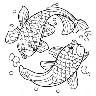 Playful Koi Fish With Water Lilies Coloring Page 132773-65218