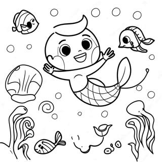 Playful Merman With Sea Creatures Coloring Page 133543-65810