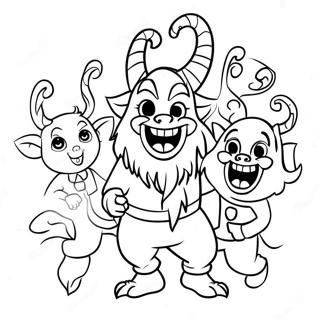 Playful Krampus With Children Coloring Page 133803-66015