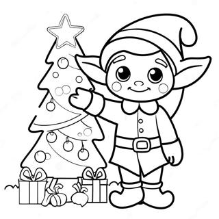 Cheerful Elf Decorating Tree Coloring Page 133958-66129