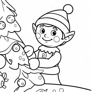 Cheerful Elf Decorating A Christmas Tree Coloring Page 136235-67915