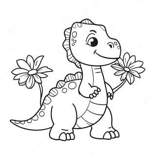 Adorable Dinosaur With Valentine Flowers Coloring Page 136363-68019