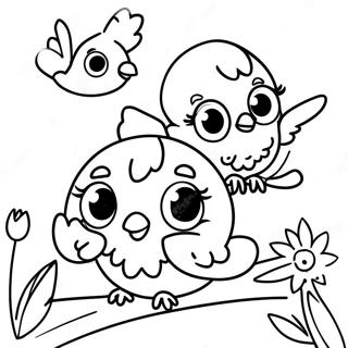 Cute Baby Birds And Blossoming Flowers Coloring Page 136542-68151