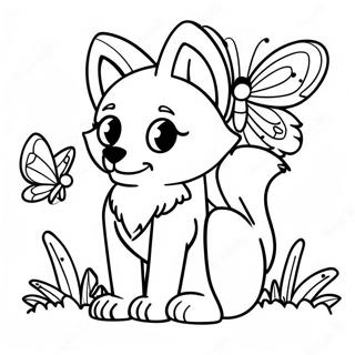Playful Foxy With A Butterfly Coloring Page 136568-68172