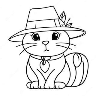 Thanksgiving Cat Wearing A Pilgrim Hat Coloring Page 136774 68334
