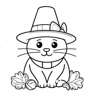 Thanksgiving Cat Wearing A Pilgrim Hat Coloring Page 136774-68335