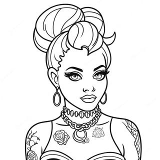 Edgy Punk Disney Princess With Tattoos Coloring Page 139666-70734