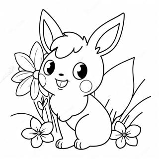 Cute Eevee With Flowers Coloring Page 14240-3105