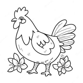 Colorful Chicken With Flowers Coloring Page 16731-3659