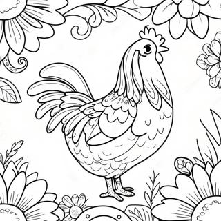 Colorful Chicken With Flowers Coloring Page 16731-3660