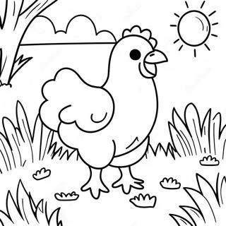 Happy Chicken Playing In The Grass Coloring Page 16732-3663