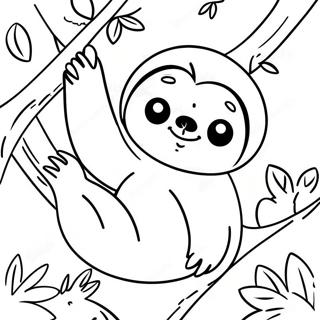 Cute Sloth Hanging From A Tree Coloring Page 16907-3686