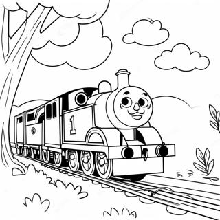 Thomas The Tank Engine In A Colorful Landscape Coloring Page 17174-3745