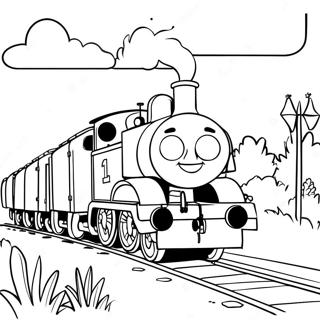 Thomas The Tank Engine In A Colorful Landscape Coloring Page 17174-3746