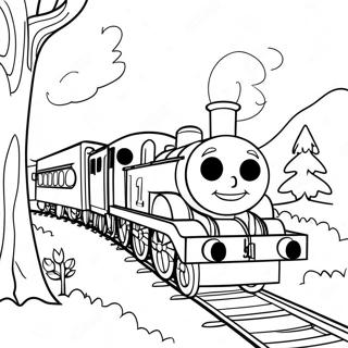 Thomas The Tank Engine In A Colorful Landscape Coloring Page 17174-3748