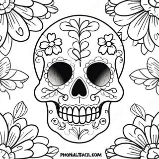 Colorful Sugar Skull With Flowers Coloring Page 17802-3883