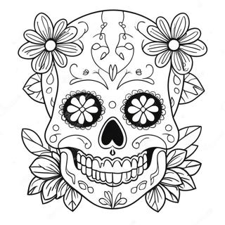 Colorful Sugar Skull With Flowers Coloring Page 17802-3884