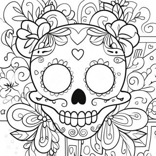 Cute Sugar Skull With Heart Eyes Coloring Page 17804-3890