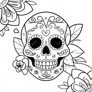 Elegant Sugar Skull With Roses Coloring Page 17805-3893