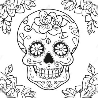 Elegant Sugar Skull With Roses Coloring Page 17805-3894