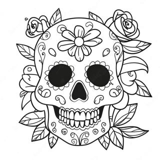 Elegant Sugar Skull With Roses Coloring Page 17805-3895