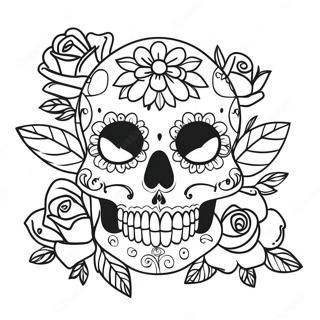 Elegant Sugar Skull With Roses Coloring Page 17805-3896
