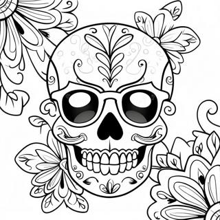 Playful Sugar Skull With Sunglasses Coloring Page 17806-3897