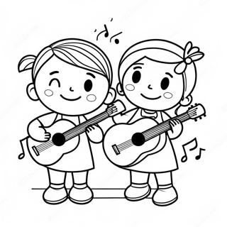 Happy Kids Playing Music Coloring Page 18435-4025