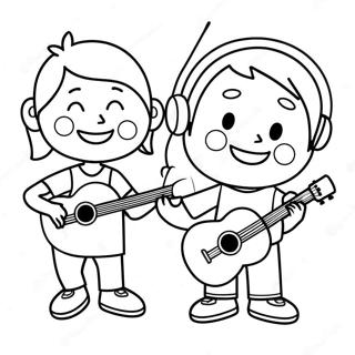 Happy Kids Playing Music Coloring Page 18435-4028