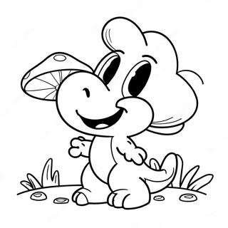 Cute Yoshi With A Mushroom Coloring Page 19167-4187