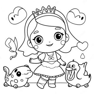 Playful Princess With Animal Friends Coloring Page 2088-836