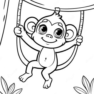 Cute Monkey Swinging From A Tree Coloring Page 22143-4822