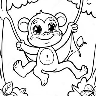 Cute Monkey Swinging From A Tree Coloring Page 22143-4823