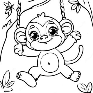 Cute Monkey Swinging From A Tree Coloring Page 22143-4824