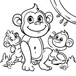 Cartoon Monkey Playing With Friends Coloring Page 22147-4837